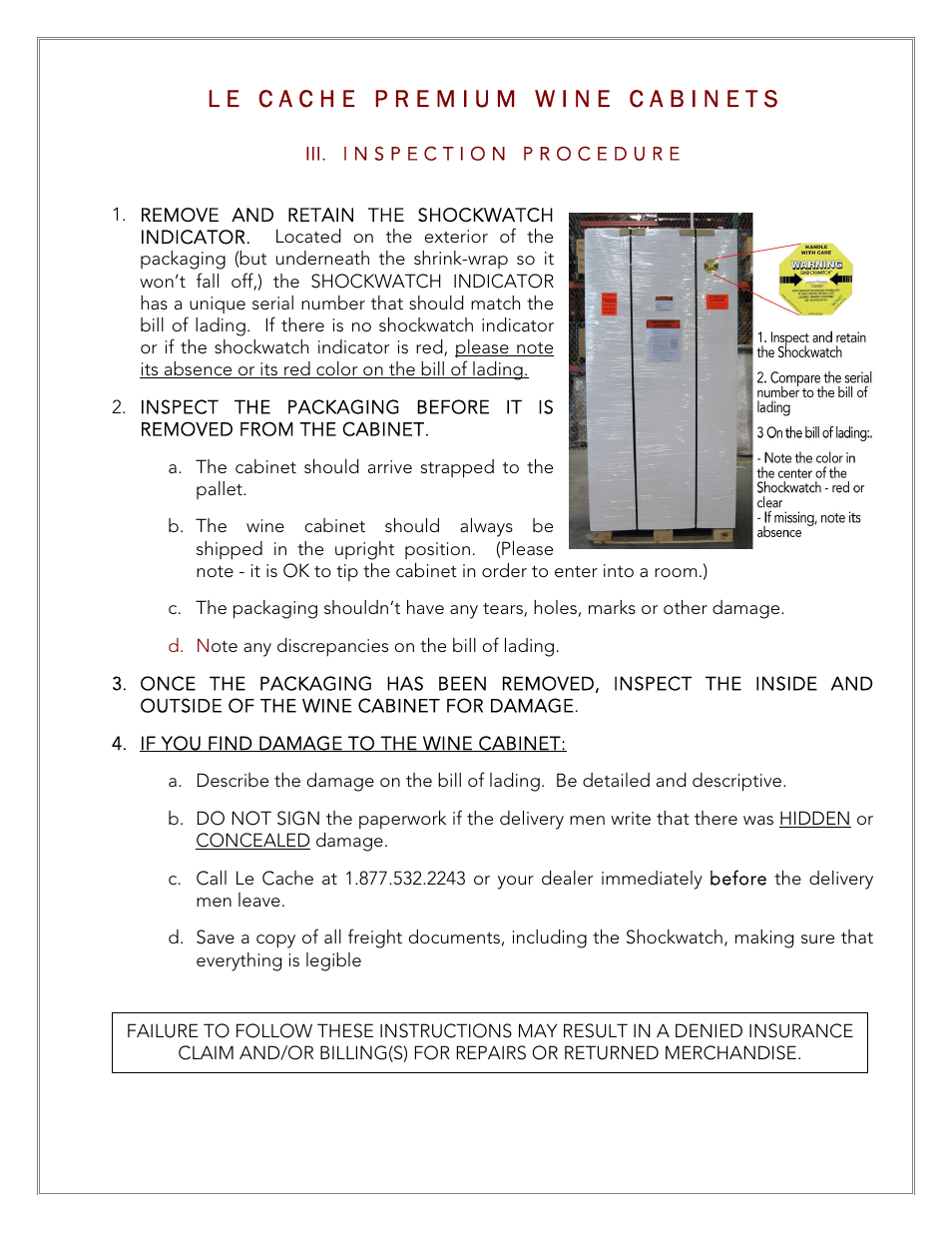 Vintage Cellars Le Cache Delivery and Inspection Instructions User Manual | Page 3 / 3