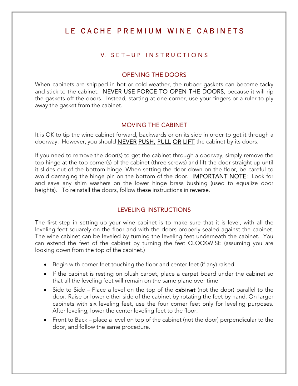 Vintage Cellars Le Cache Cabinet Owners Manual User Manual | Page 13 / 34