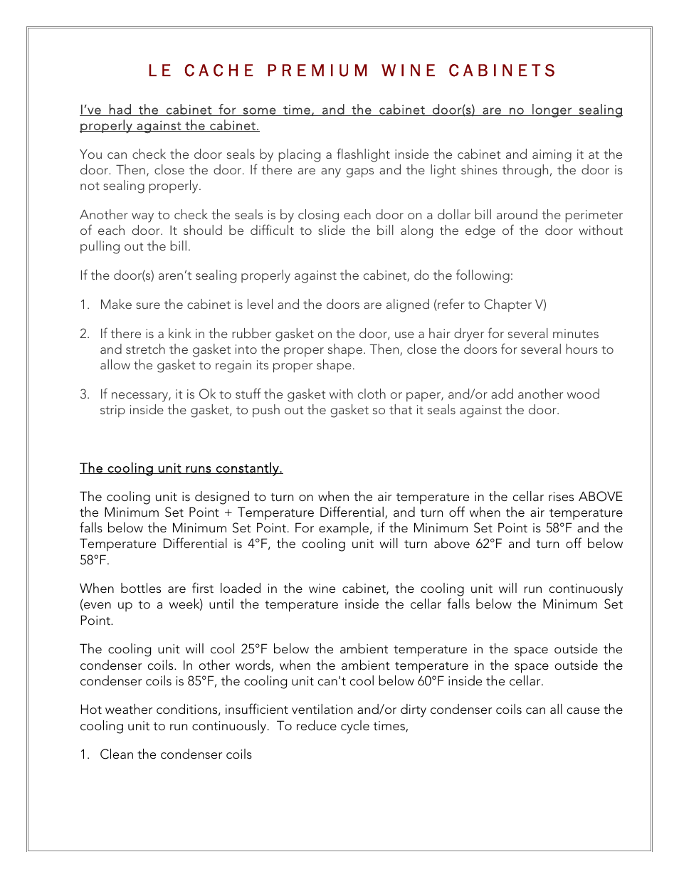 Vintage Cellars Le Cache Cabinet Owners Manual User Manual | Page 31 / 34