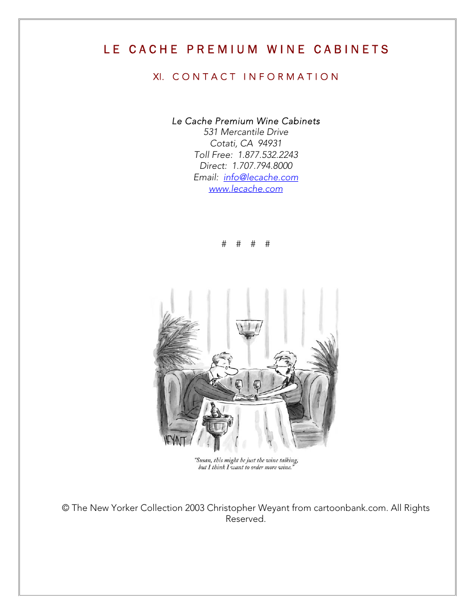 Vintage Cellars Le Cache Cabinet Owners Manual User Manual | Page 34 / 34