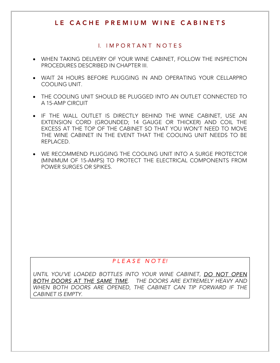 Vintage Cellars Le Cache Cabinet Owners Manual User Manual | Page 4 / 34