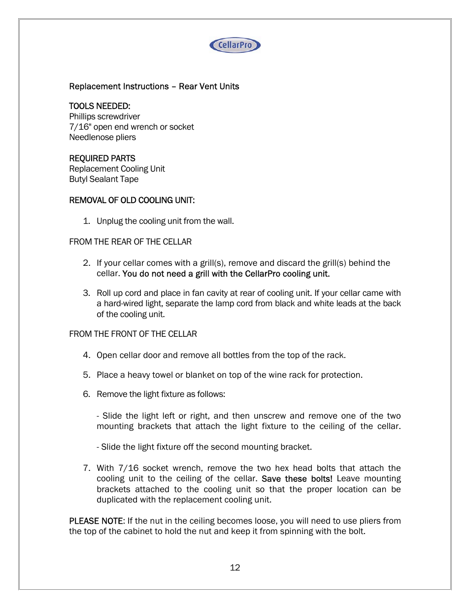 Vintage Cellars CellarPro Owners Manual User Manual | Page 13 / 26