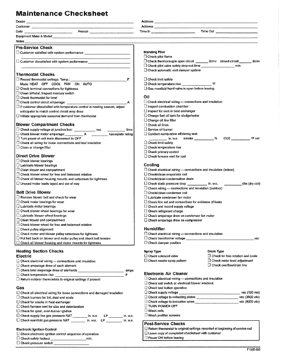 Maintenance checksheet | Bard 2100-066 Rev. A User Manual | Page 10 / 15