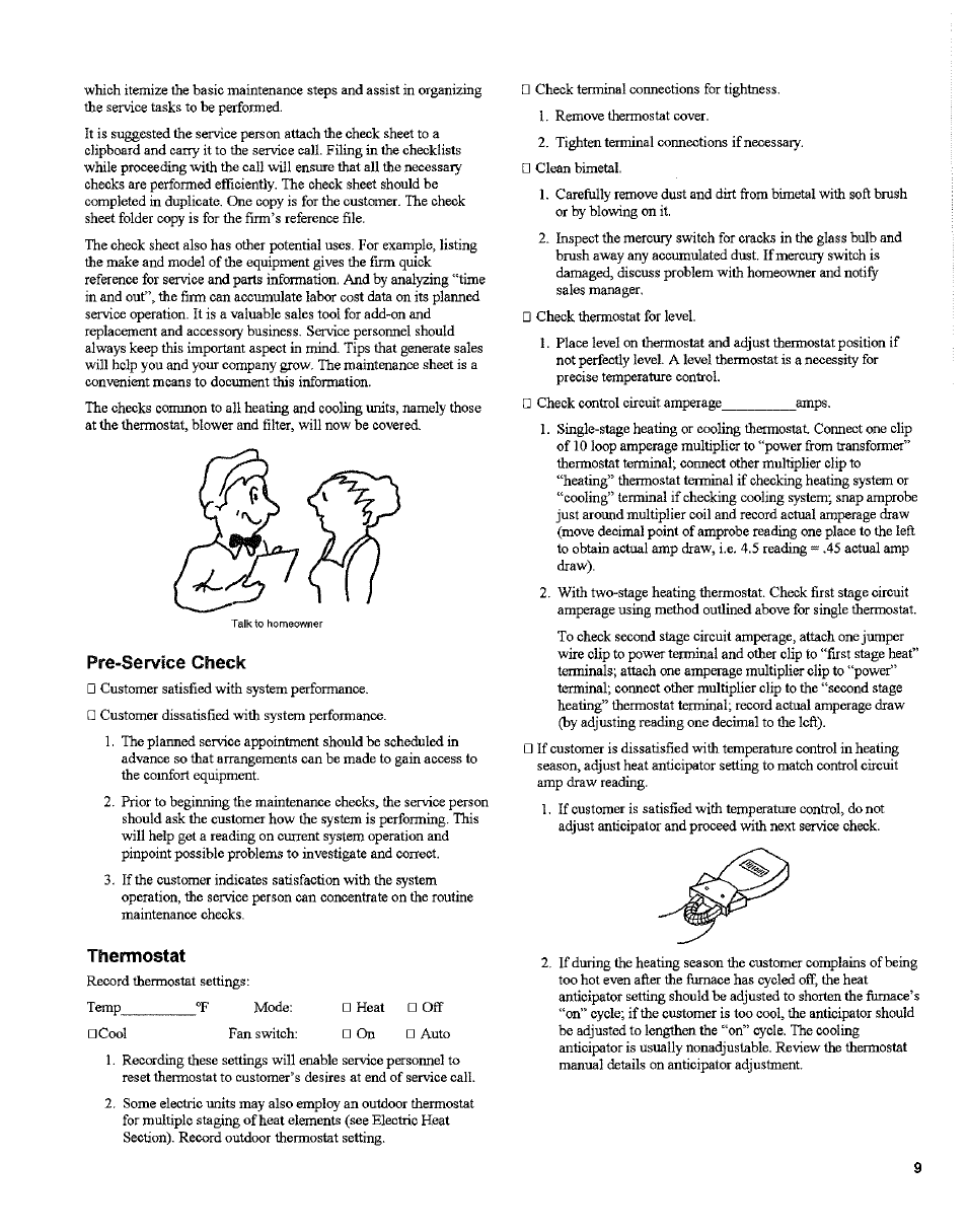 Pre-service check, Thermostat, Pre-service check thermostat | Bard 2100-066 Rev. A User Manual | Page 11 / 15