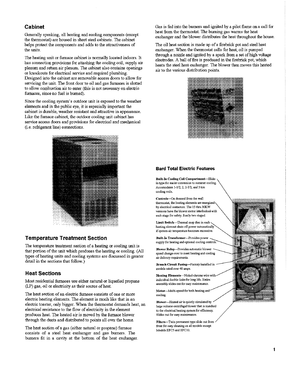 Cabinet, Temperature treatment section, Heat sections | Bard 2100-066 Rev. A User Manual | Page 3 / 15