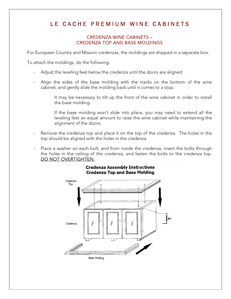 Vintage Cellars Le Cache Setup Instructions User Manual | Page 5 / 5