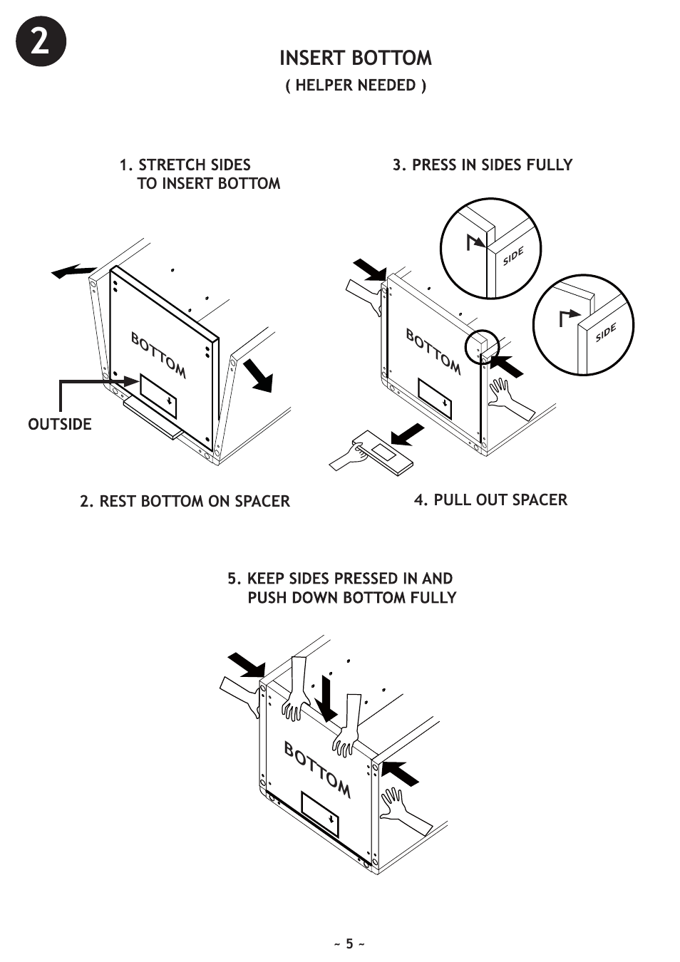 Insert bottom, Ok no, Pull out spacer 2. rest bottom on spacer | Bott om, Bott om press press | Vintage Cellars WineKoolR Slimline 120 User Manual | Page 5 / 20