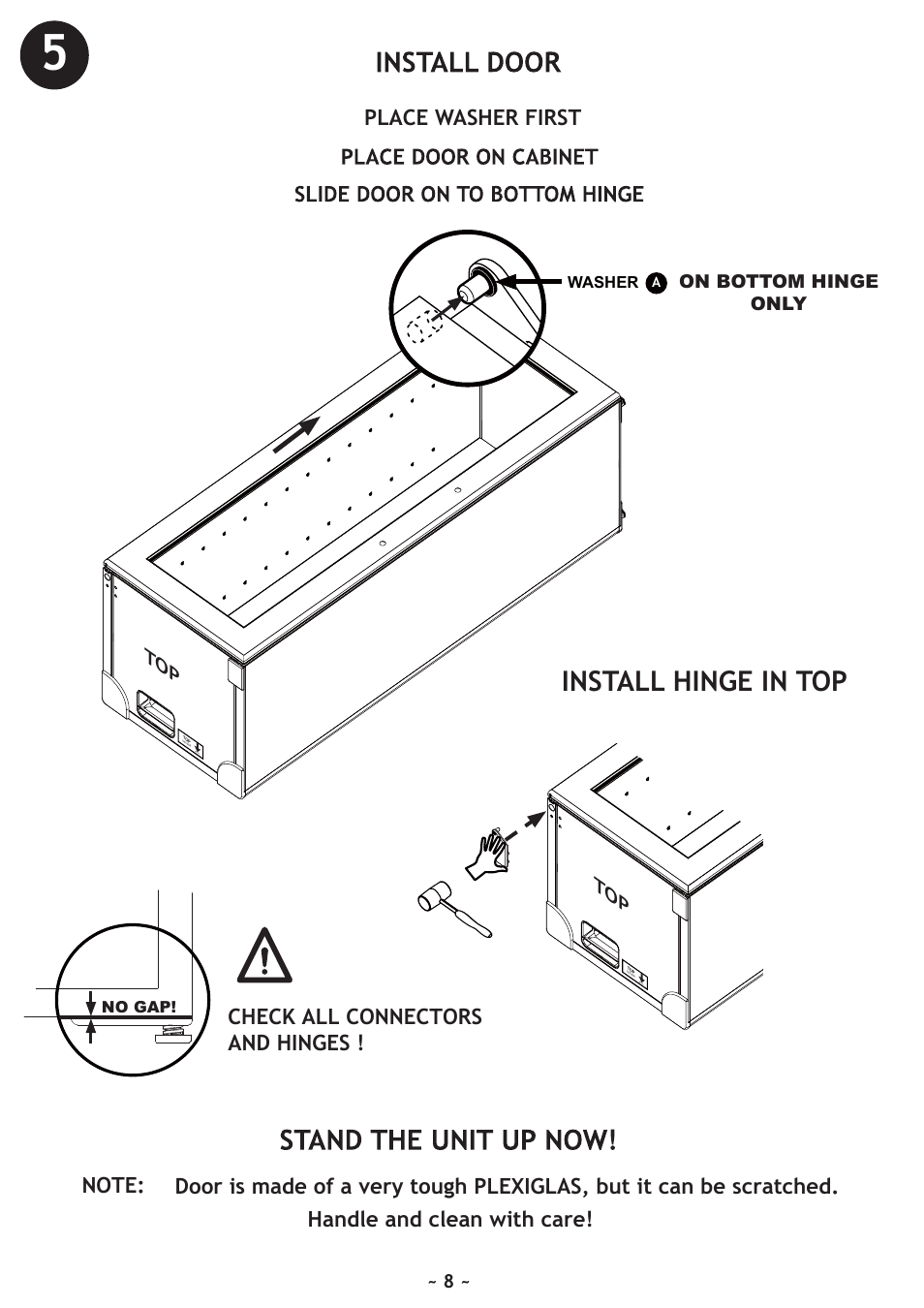 Install hinge in top, Place washer first | Vintage Cellars WineKoolR Slimline 120 User Manual | Page 8 / 20