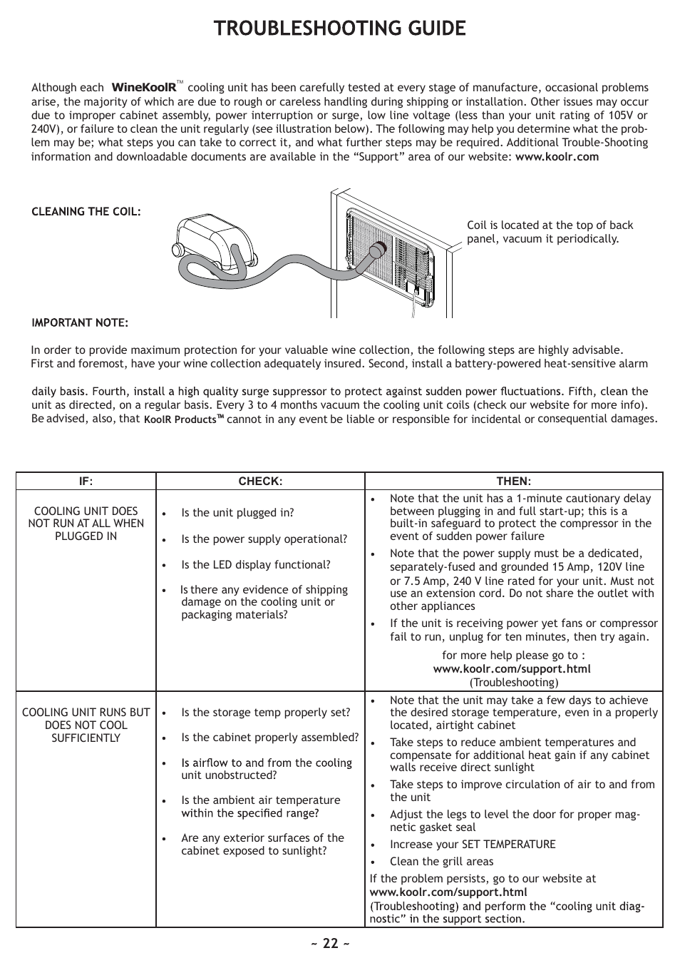 Vintage Cellars WineKoolR Slimline 500 User Manual | Page 22 / 24