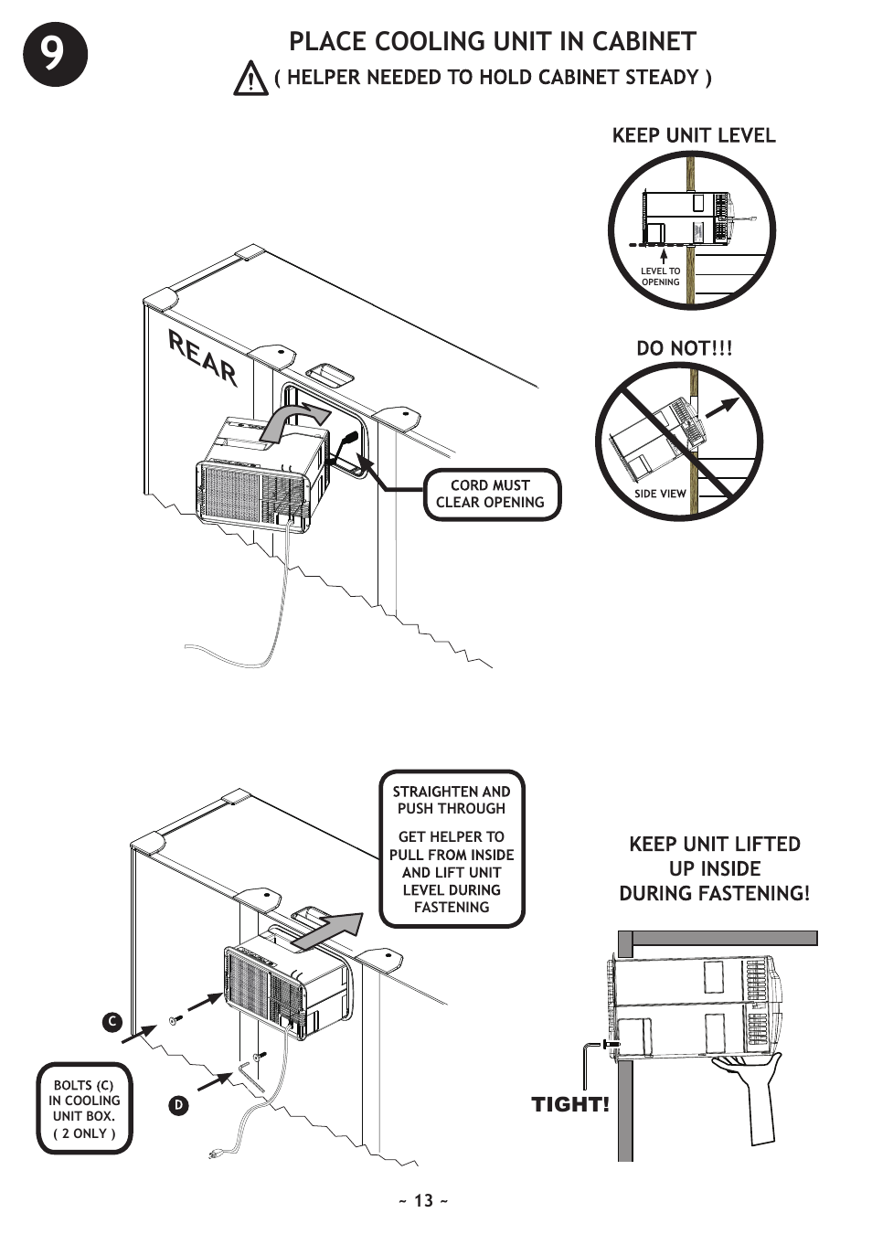 Rear, Place cooling unit in cabinet | Vintage Cellars WineKoolR Slimline 800 User Manual | Page 13 / 24