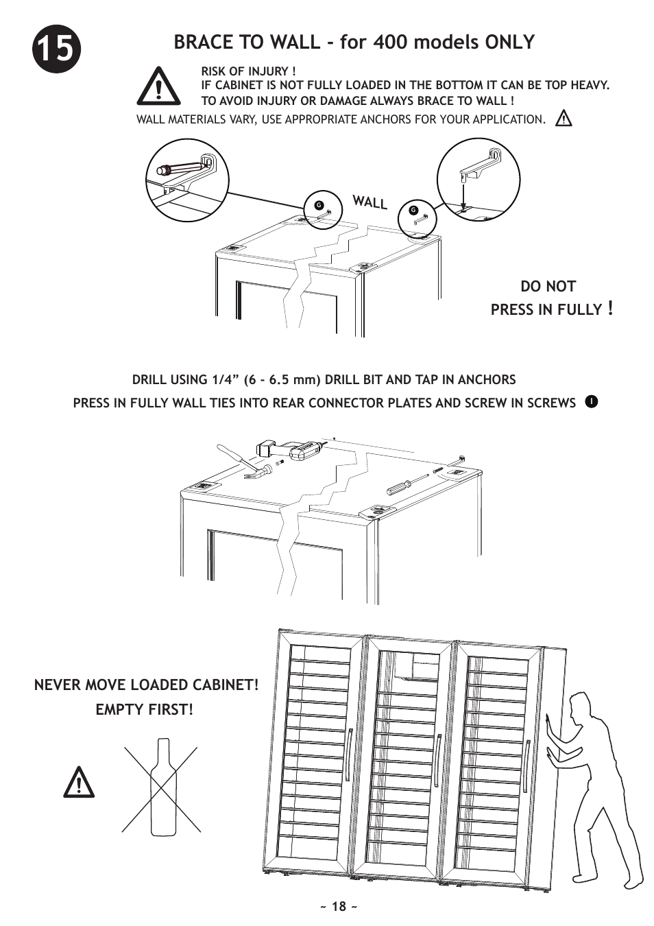 Brace to wall - for 400 models only | Vintage Cellars WineKoolR Slimline 800 User Manual | Page 18 / 24