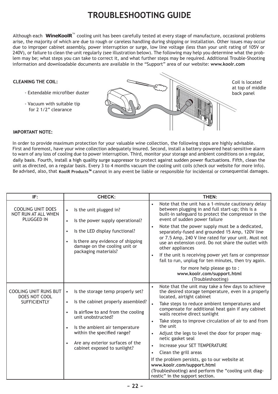 Vintage Cellars WineKoolR Slimline 800 User Manual | Page 22 / 24