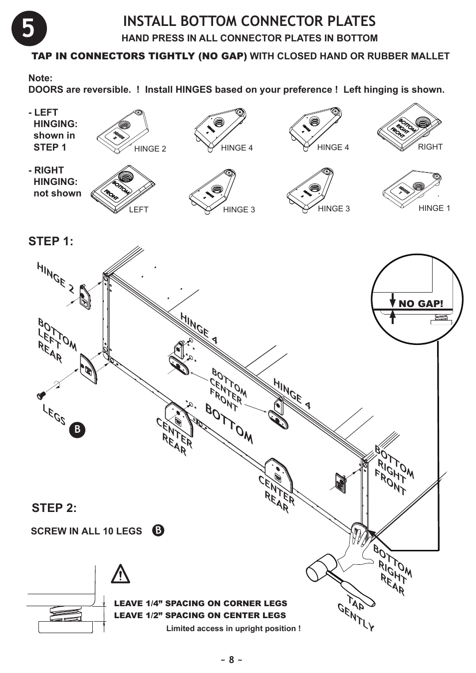 Install bottom connector plates, Step 1, Step 2 | Bottom | Vintage Cellars WineKoolR Slimline 800 User Manual | Page 8 / 24