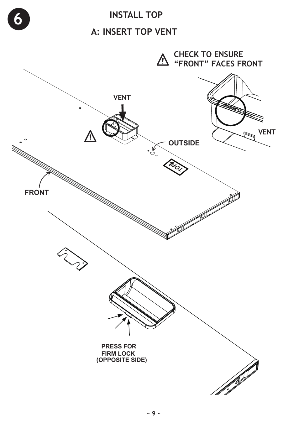 Install top a: insert top vent | Vintage Cellars WineKoolR Slimline 800 User Manual | Page 9 / 24