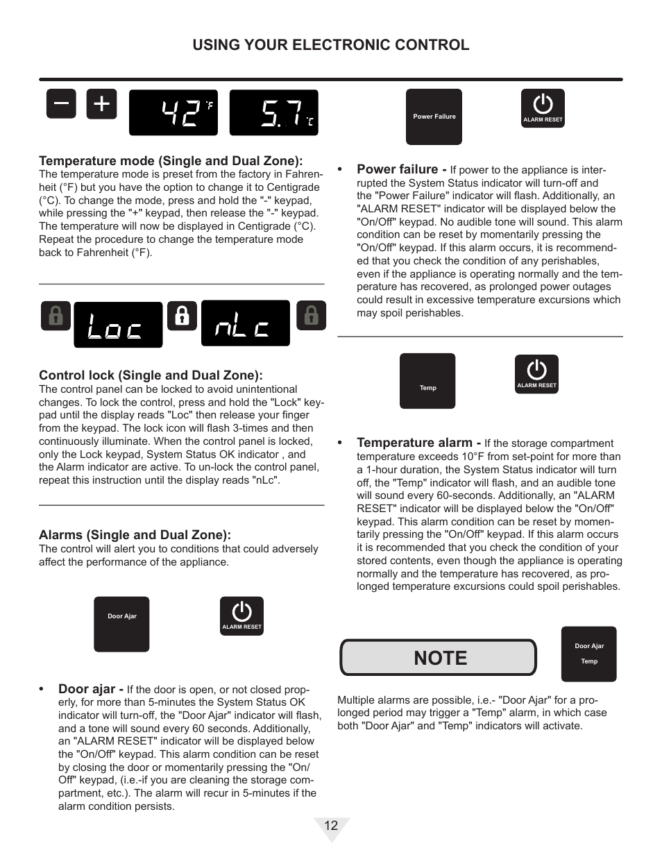 Using your electronic control | Vintage Cellars ML24WD User Manual | Page 12 / 24