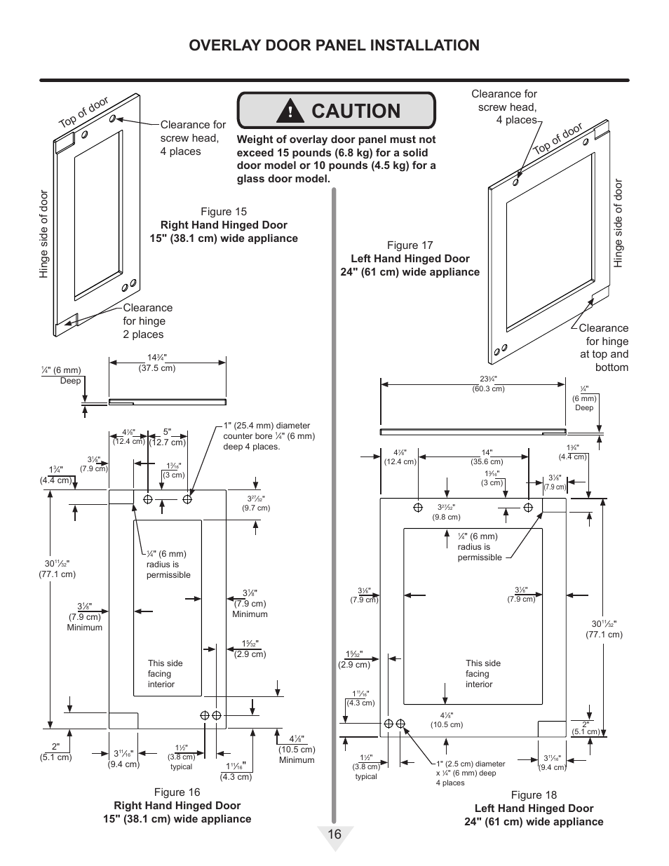 Caution, Overlay door panel installation, Top of door | Vintage Cellars ML24WD User Manual | Page 16 / 24