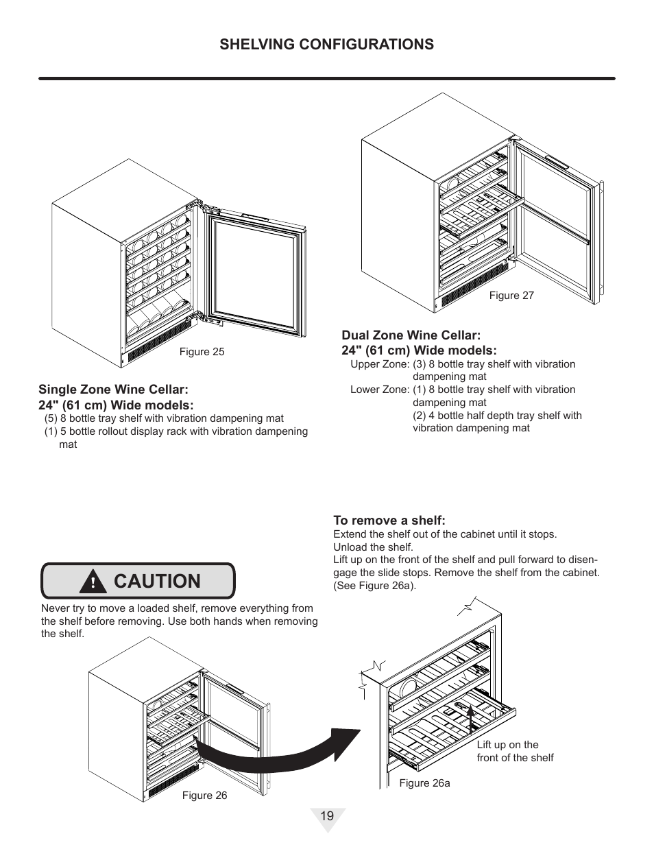 Caution, Shelving configurations | Vintage Cellars ML24WD User Manual | Page 19 / 24