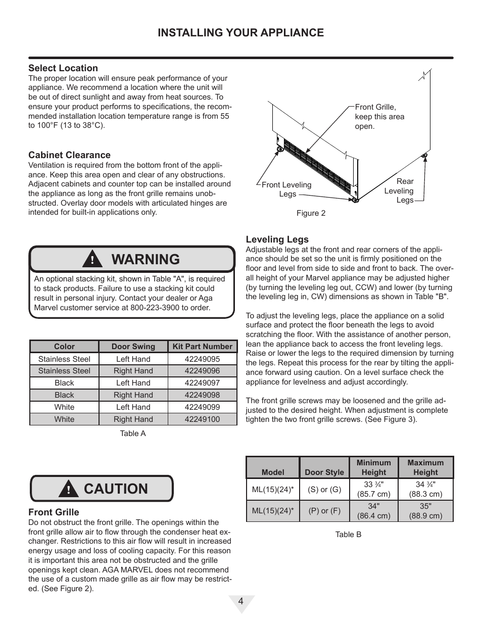 Caution, Warning, Installing your appliance | Vintage Cellars ML24WD User Manual | Page 4 / 24