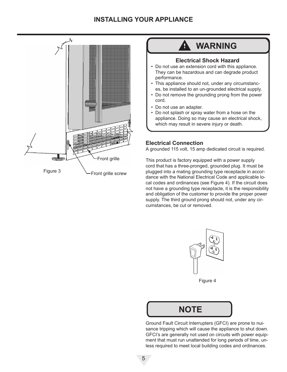 Warning, Installing your appliance | Vintage Cellars ML24WD User Manual | Page 5 / 24