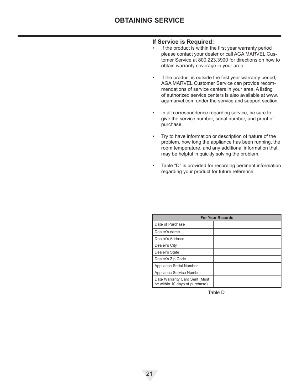 Obtaining service | Vintage Cellars MP24WD User Manual | Page 21 / 24