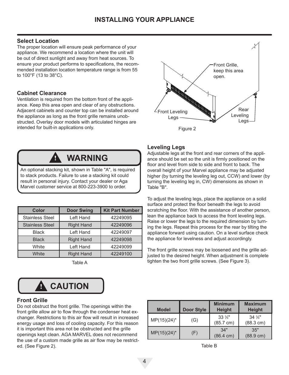 Caution, Warning, Installing your appliance | Vintage Cellars MP24WD User Manual | Page 4 / 24