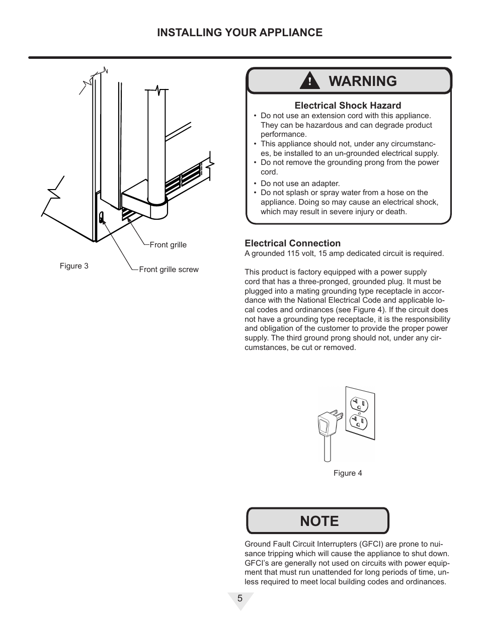 Warning, Installing your appliance | Vintage Cellars MP24WD User Manual | Page 5 / 24