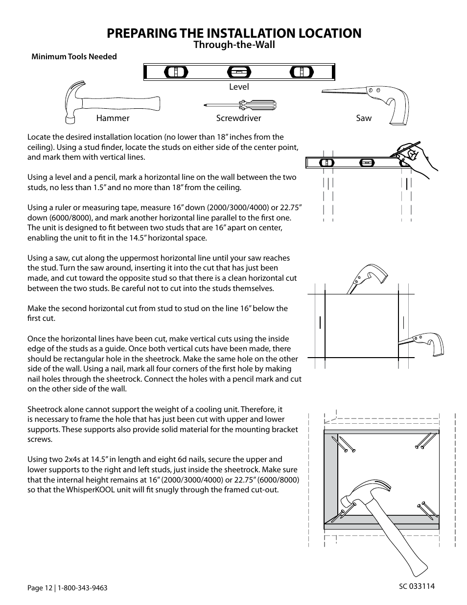 Preparing the installation location, Through-the-wall | Vintage Cellars SC Series WhisperKOOL User Manual | Page 14 / 32