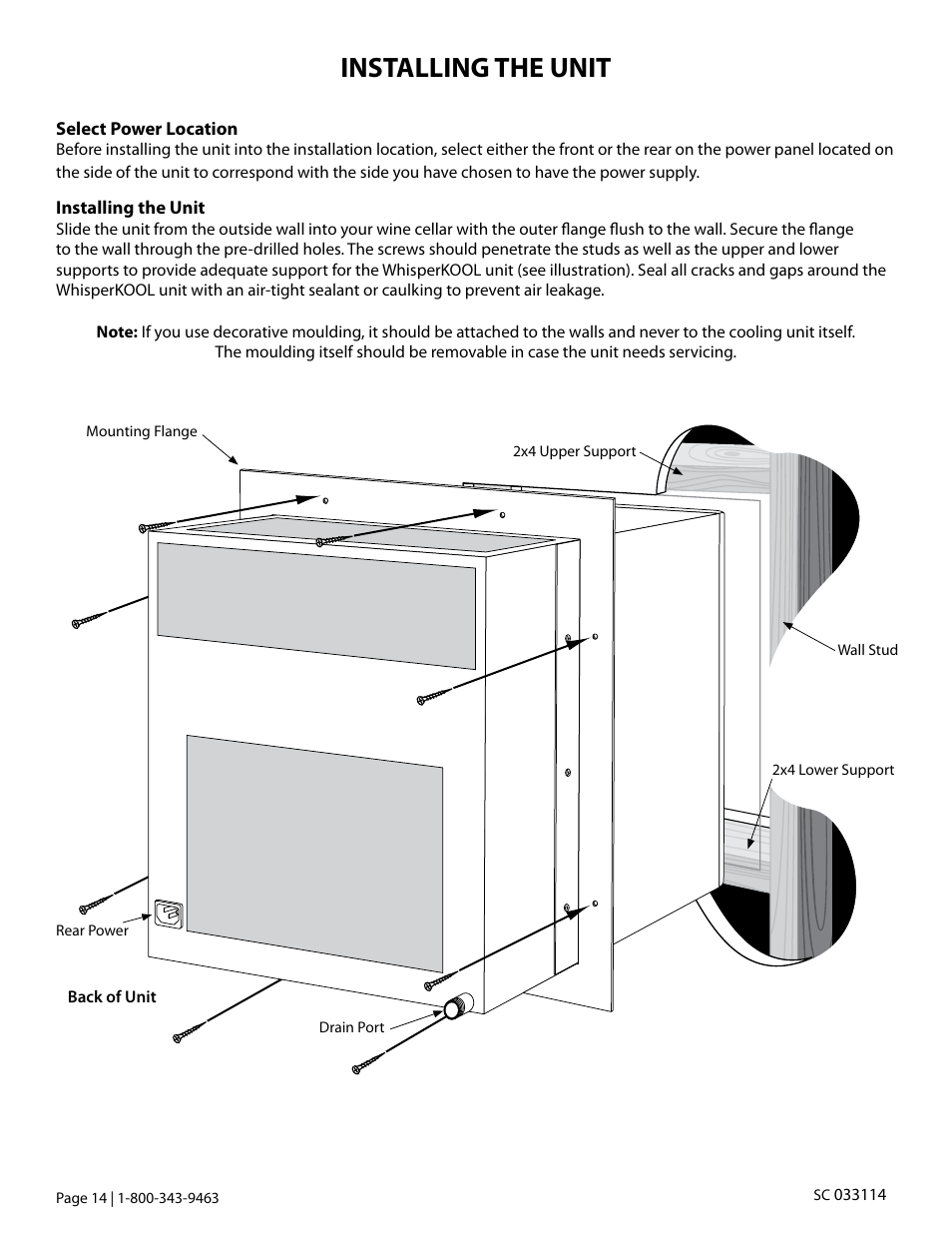 Installing the unit | Vintage Cellars SC Series WhisperKOOL User Manual | Page 16 / 32