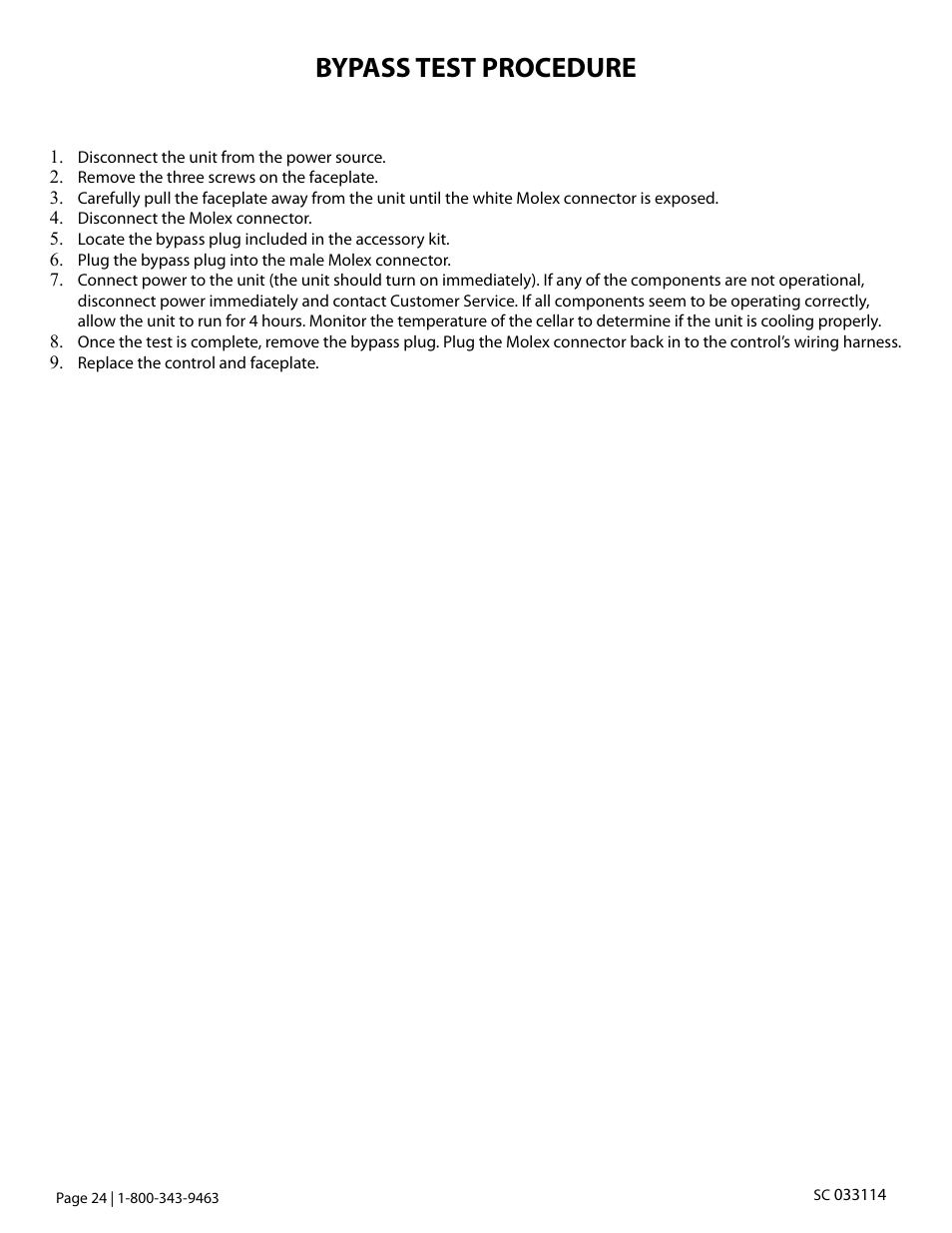 Bypass test procedure | Vintage Cellars SC Series WhisperKOOL User Manual | Page 26 / 32