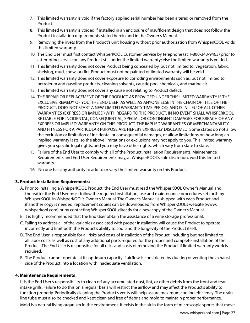 Vintage Cellars SC Series WhisperKOOL User Manual | Page 29 / 32