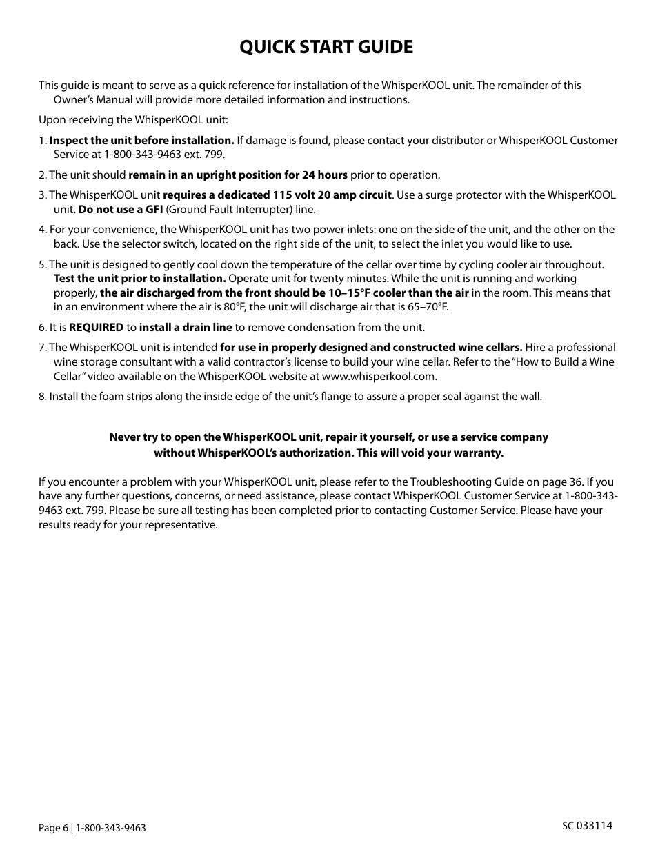 Quick start guide | Vintage Cellars SC Series WhisperKOOL User Manual | Page 8 / 32