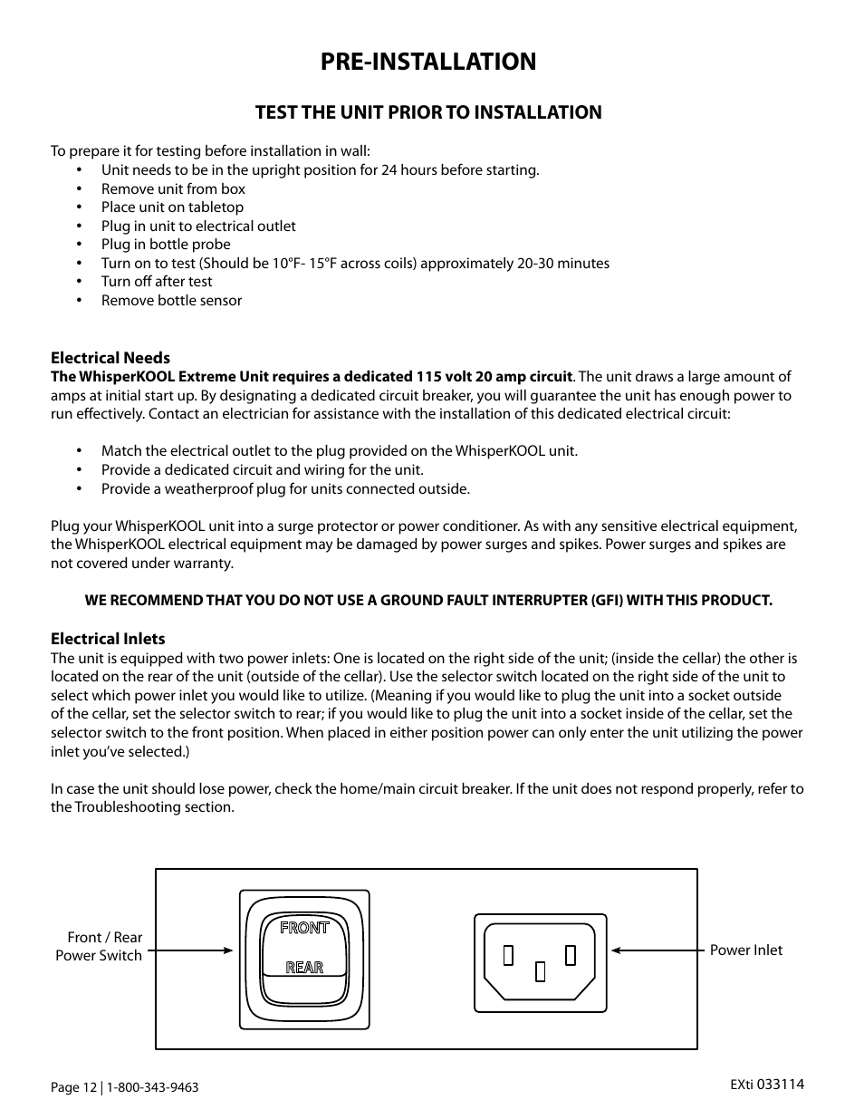 Pre-installation, Test the unit prior to installation | Vintage Cellars Extreme ti Series User Manual | Page 14 / 50