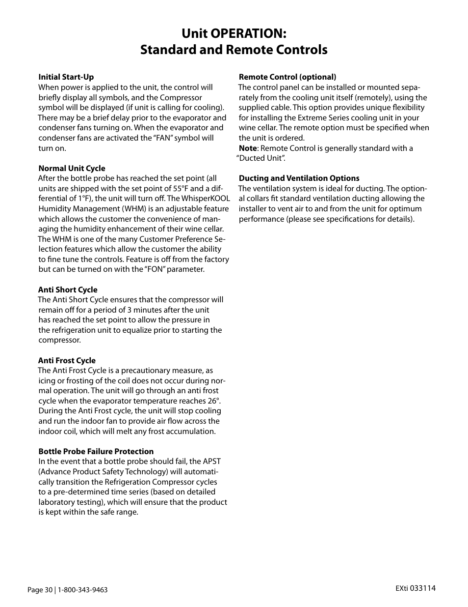Unit operation: standard and remote controls | Vintage Cellars Extreme ti Series User Manual | Page 32 / 50