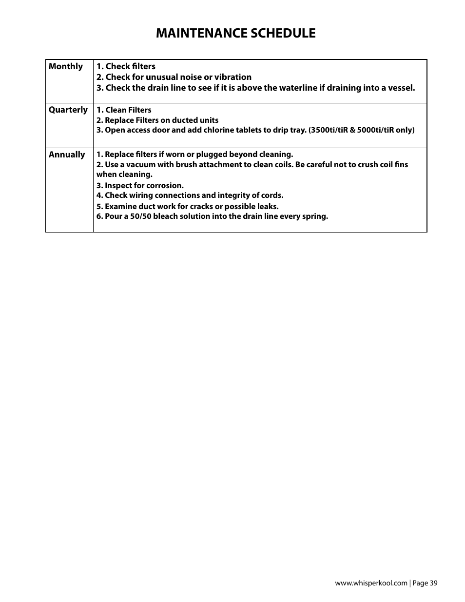 Maintenance schedule | Vintage Cellars Extreme ti Series User Manual | Page 41 / 50