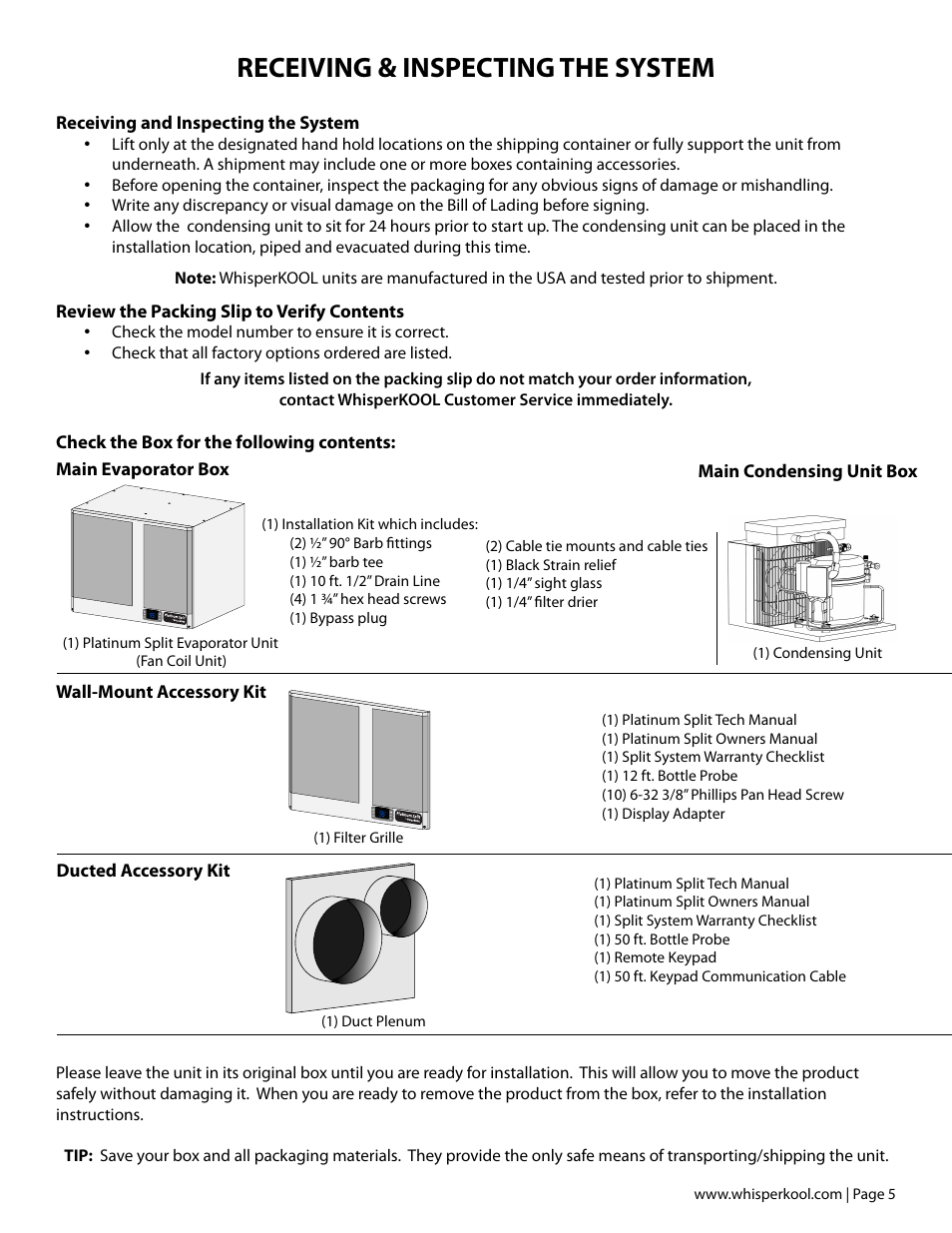 Receiving & inspecting the system | Vintage Cellars Platinum Split Owners Manual User Manual | Page 7 / 26