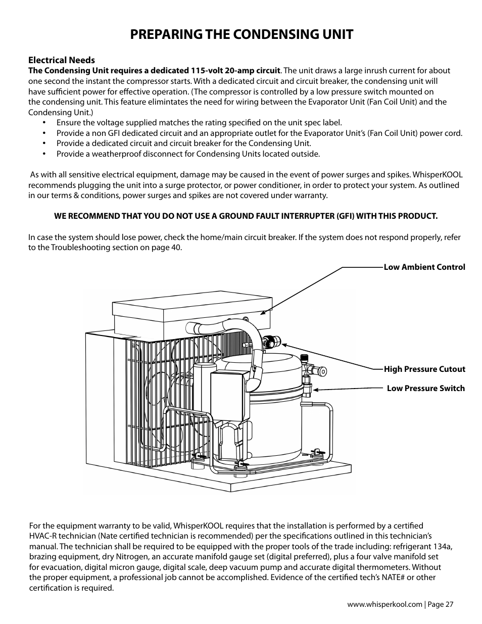 Preparing the condensing unit | Vintage Cellars Platinum Split Tech Manual User Manual | Page 29 / 46