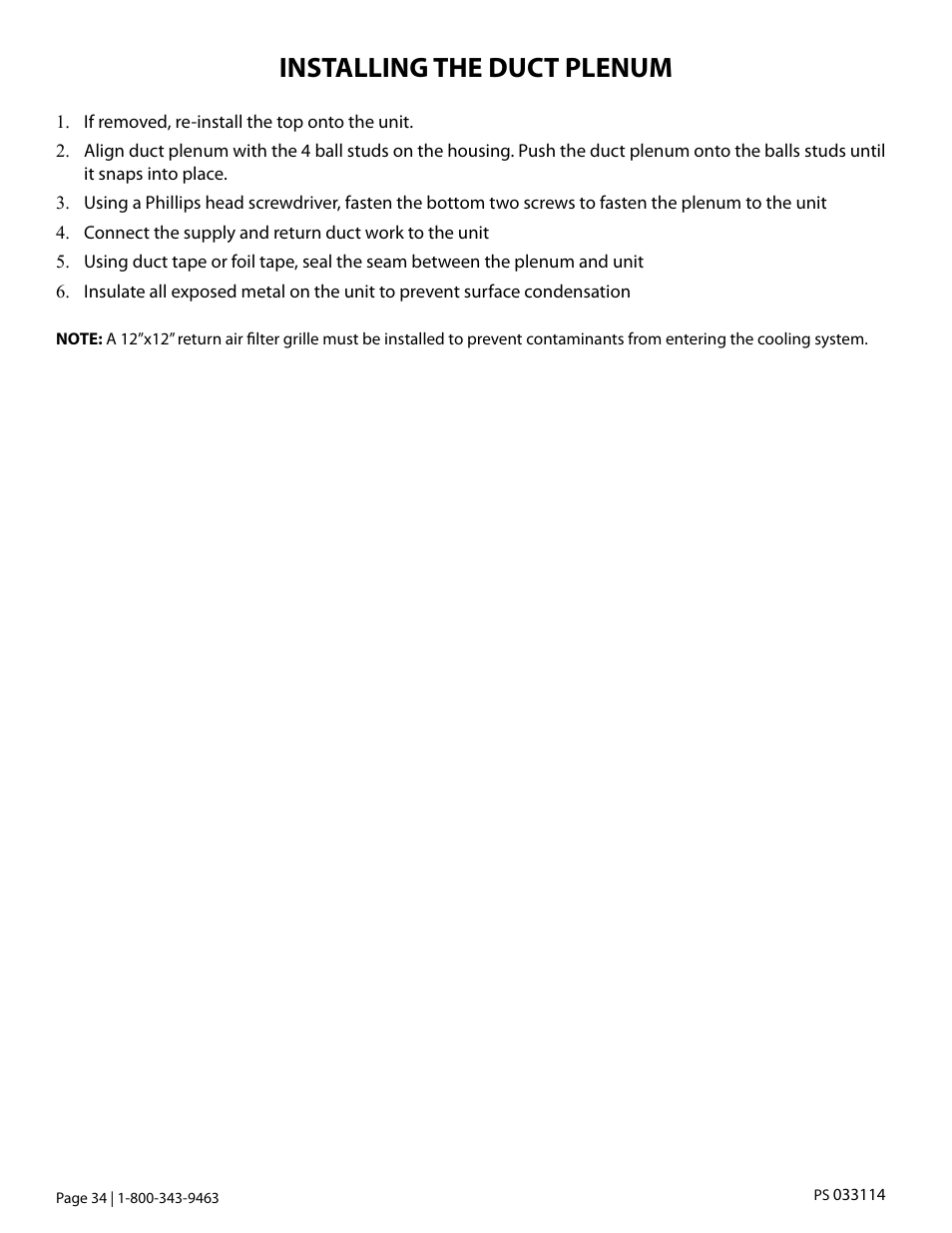 Installing the duct plenum | Vintage Cellars Platinum Split Tech Manual User Manual | Page 36 / 46