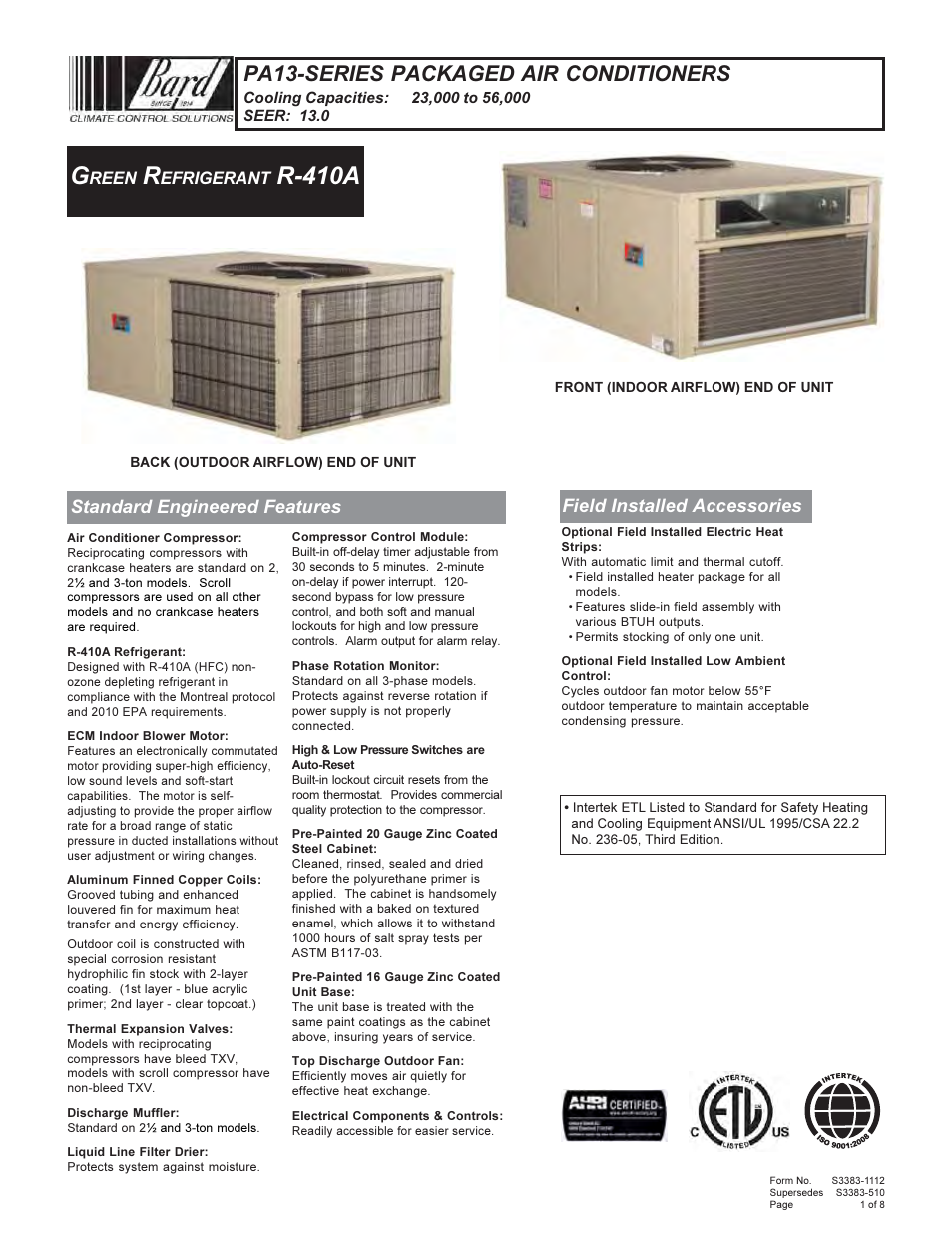 Bard Green Refrigerant R-410A User Manual | 8 pages