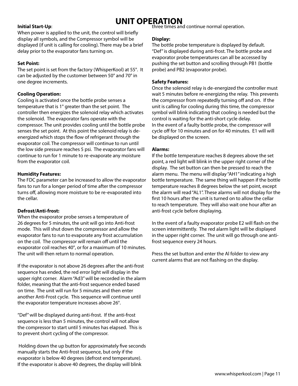 Unit operation | Vintage Cellars Platinum Mini Split Owners Manual User Manual | Page 13 / 26