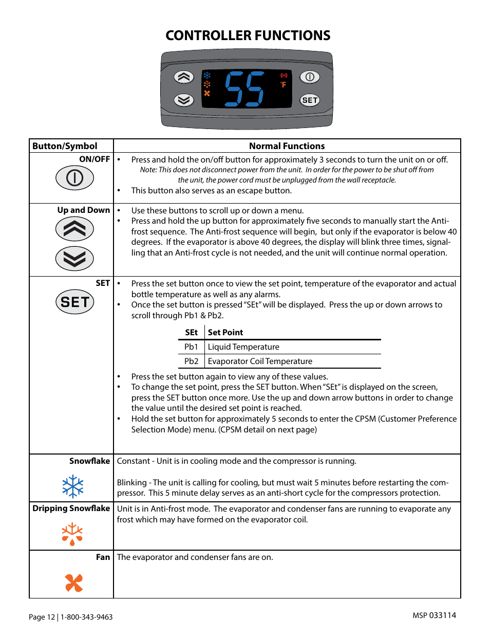 Controller functions | Vintage Cellars Platinum Mini Split Owners Manual User Manual | Page 14 / 26