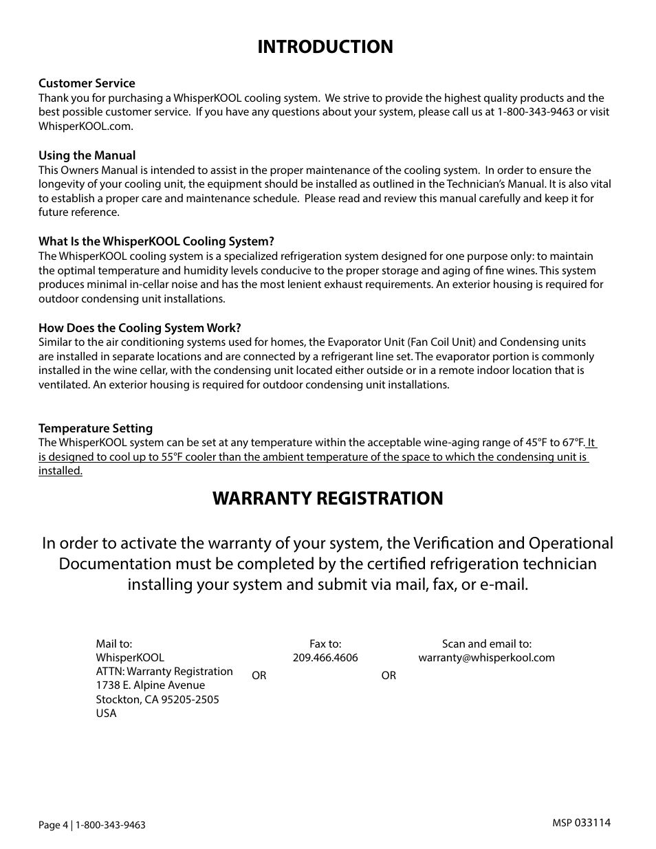 Warranty registration, Introduction | Vintage Cellars Platinum Mini Split Owners Manual User Manual | Page 6 / 26