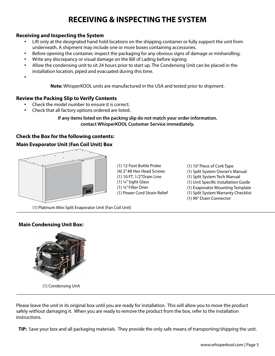 Receiving & inspecting the system | Vintage Cellars Platinum Mini Split Owners Manual User Manual | Page 7 / 26