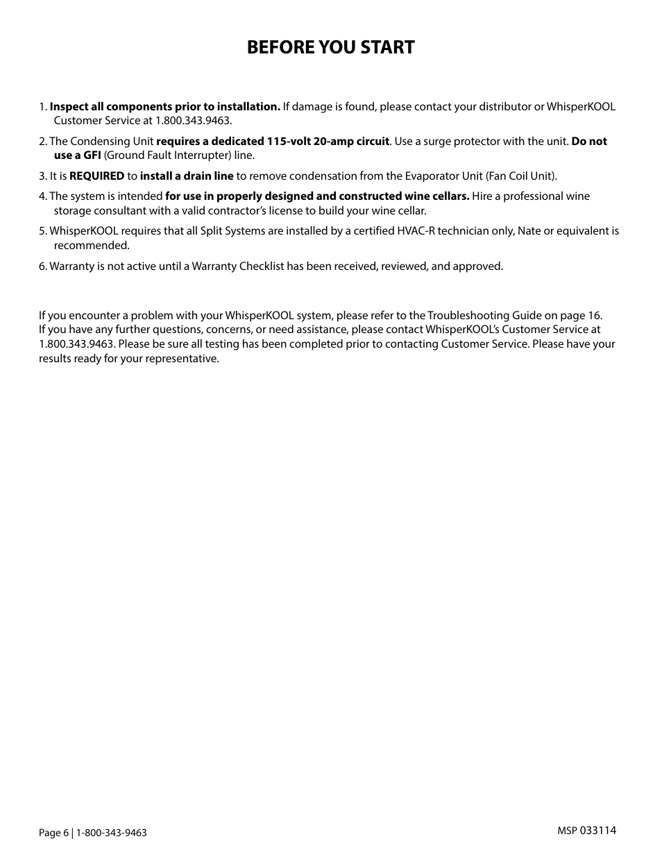 Before you start | Vintage Cellars Platinum Mini Split Owners Manual User Manual | Page 8 / 26