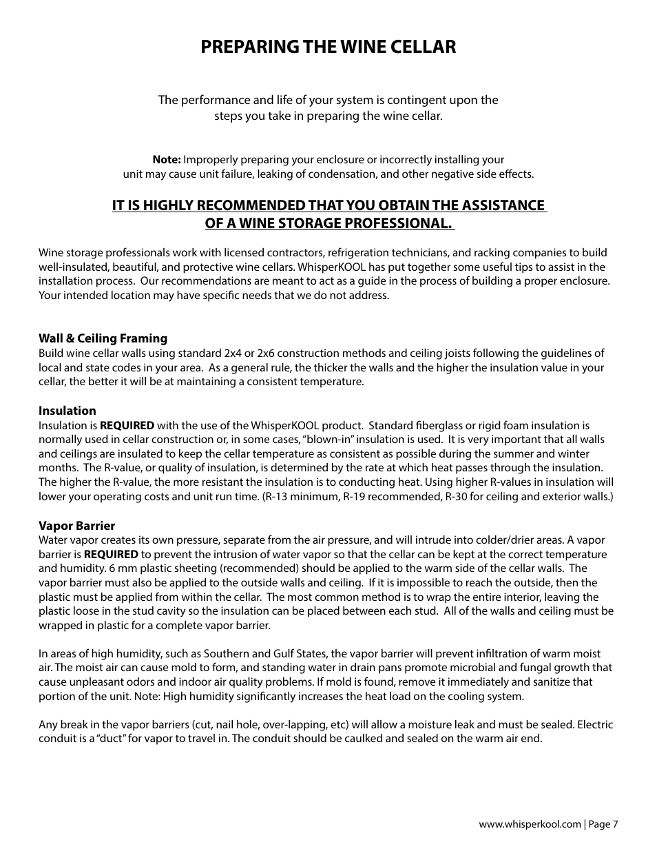 Preparing the wine cellar | Vintage Cellars Platinum Mini Split Owners Manual User Manual | Page 9 / 26