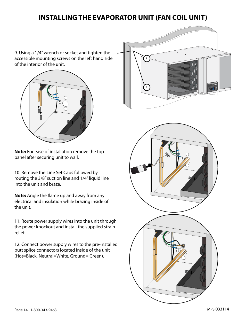 Installing the evaporator unit (fan coil unit) | Vintage Cellars Platinum MIni Split Tech Manual User Manual | Page 16 / 40