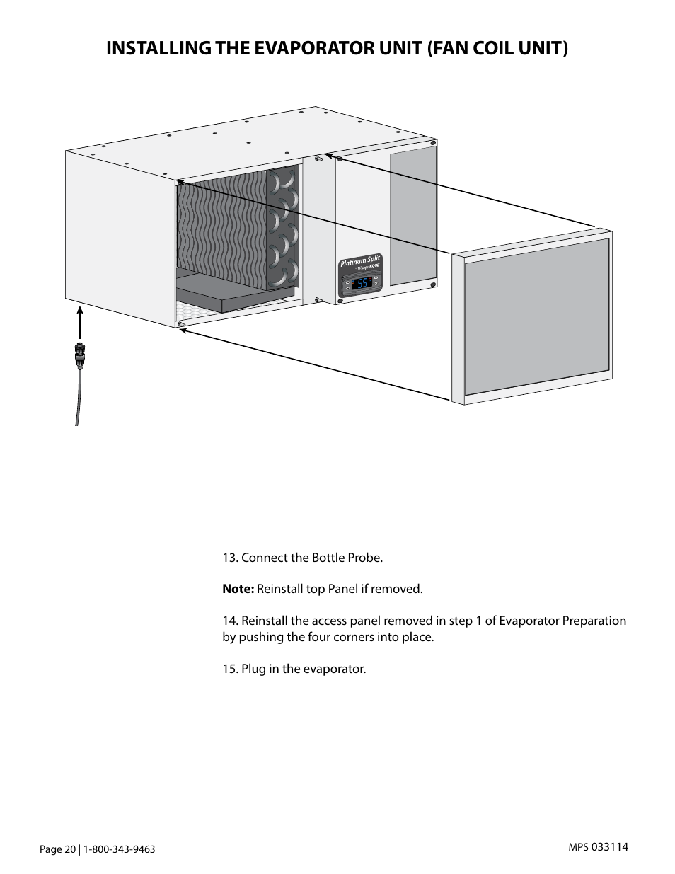 Installing the evaporator unit (fan coil unit) | Vintage Cellars Platinum MIni Split Tech Manual User Manual | Page 22 / 40