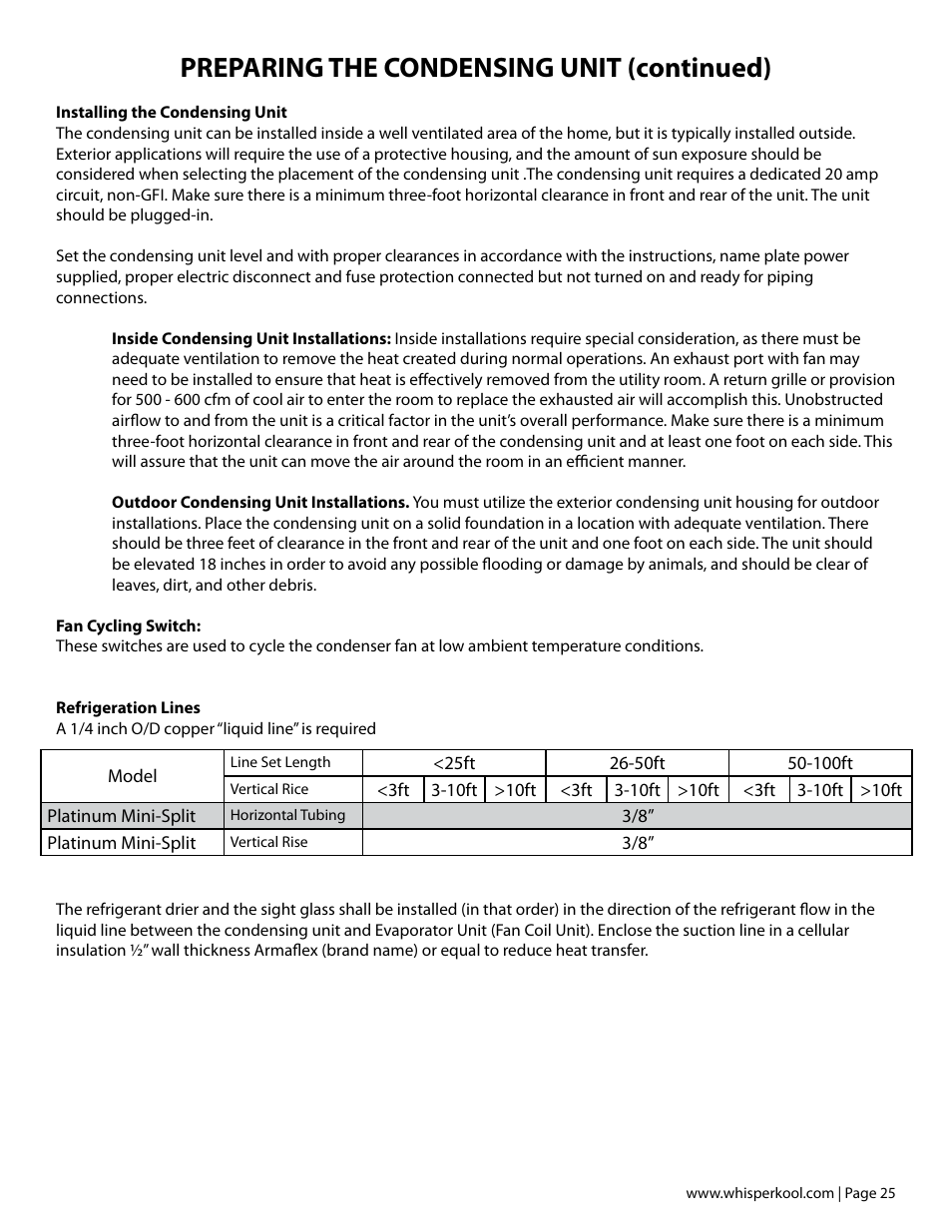Preparing the condensing unit (continued) | Vintage Cellars Platinum MIni Split Tech Manual User Manual | Page 27 / 40