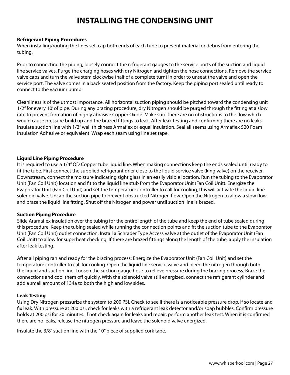 Installing the condensing unit | Vintage Cellars Platinum MIni Split Tech Manual User Manual | Page 29 / 40