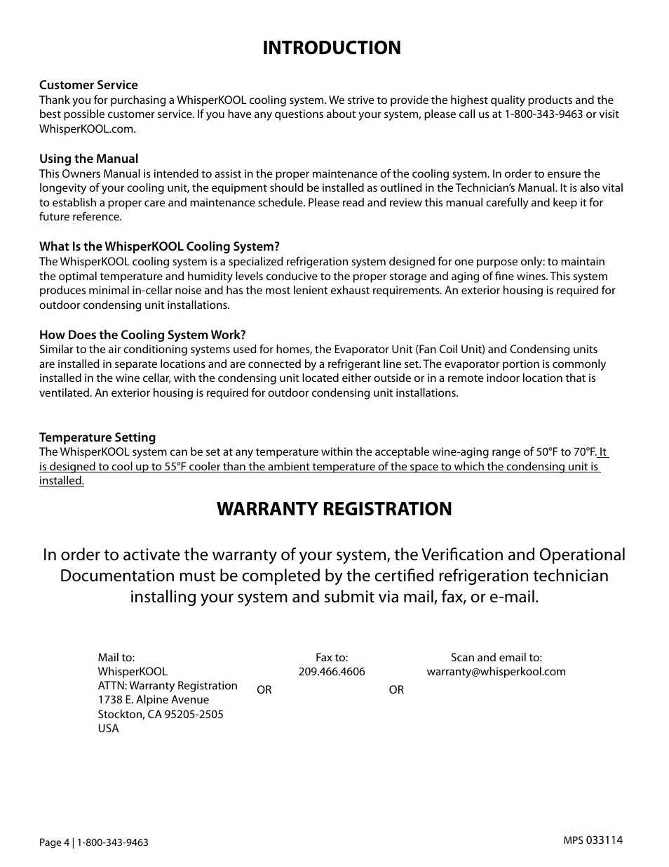 Warranty registration, Introduction | Vintage Cellars Platinum MIni Split Tech Manual User Manual | Page 6 / 40