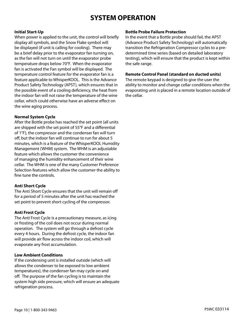 System operation | Vintage Cellars Platinum Split WC User Manual | Page 12 / 26